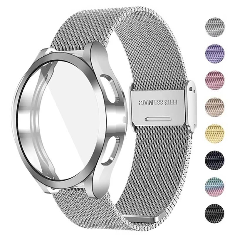 Protector Case+Band For Samsung Galaxy Watch 4 5 6 44mm 40mm Strap Steel Mesh Milanese Loop For Samsung Galaxy Watch 7 44mm 40mm