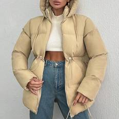 Oversize elastiskt bälte Detaljerad vinterkappa - Beige - L,M,S,XL