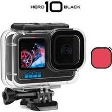 60m vattentät fodral för gopro hero 10 9 svart skyddande dykning undervattenshus skalskydd röd lila färgfilter go pro - Hölje med filter -1