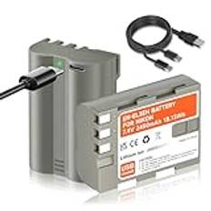 Mspalocell EN-EL3E USB-C 2450mAh ersättningsbatteri för Nikon D300 D300s D90 D80 D70 D70s D200 D100 D700 D30 D50 D50S EN-EL3e EN EL3e ENEL3e, 2 stycken batteri