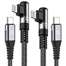 SWECENT USB C till Lightning Kabel 90 grader [2Pack 2m],snabbladdningskabel Power Delivery USB C Lightning iPhone-laddare Nylonflätad för iPhone 14/13/12/11/Pro/X/XS/XR/8/8 Plus/7/7 Plus/6s/6s Plus