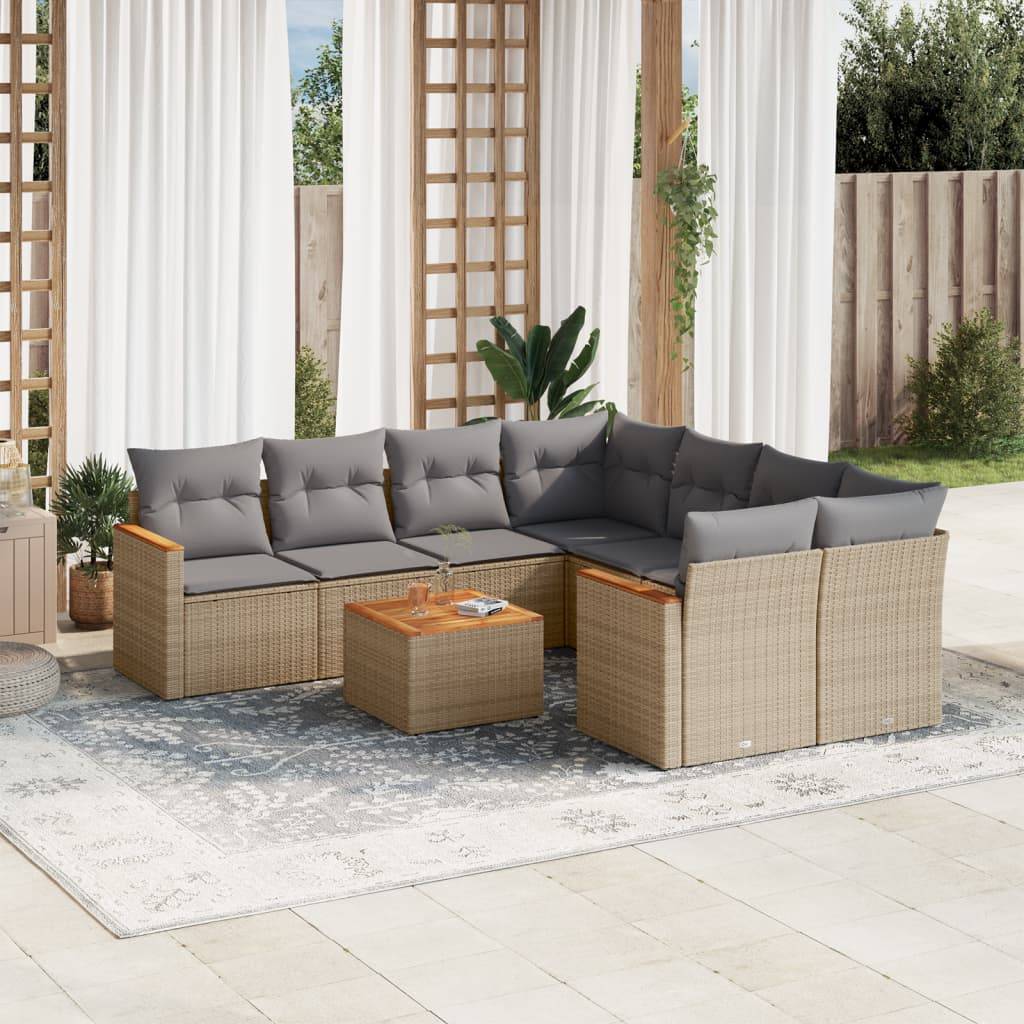 Sofasæt Til Haven 9 Dele Med Hynder Polyrattan - beige og grå
