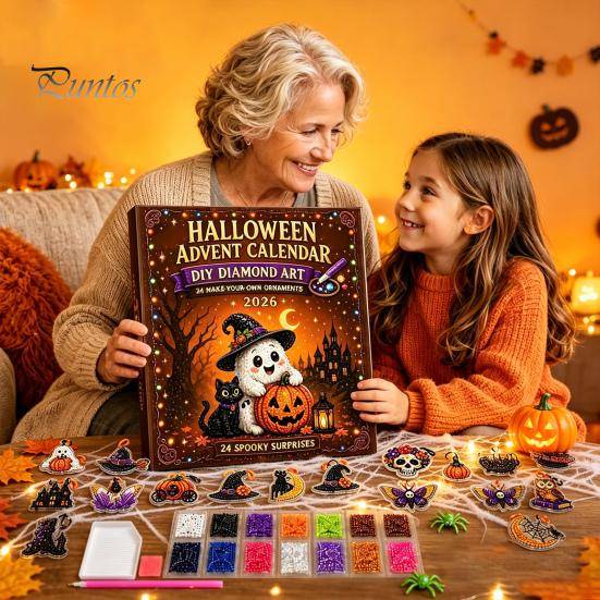 DIY Arts And Crafts Halloween Advent Calendar, Faux Diamond Art Kit, 24 Day Countdown, Holiday Kit Hanging Ornaments Craft for Adults, Tree Decoration