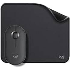 Logitech Pebble – trådlös mus med Bluetooth eller 2,4 GHz-mottagare. En tyst, smal datormus med tyst klick - Grafit & Logitech Mouse Pad Studio Series 956-000049 Musmatta, Grå, 20 x 0.2 x 75 cm