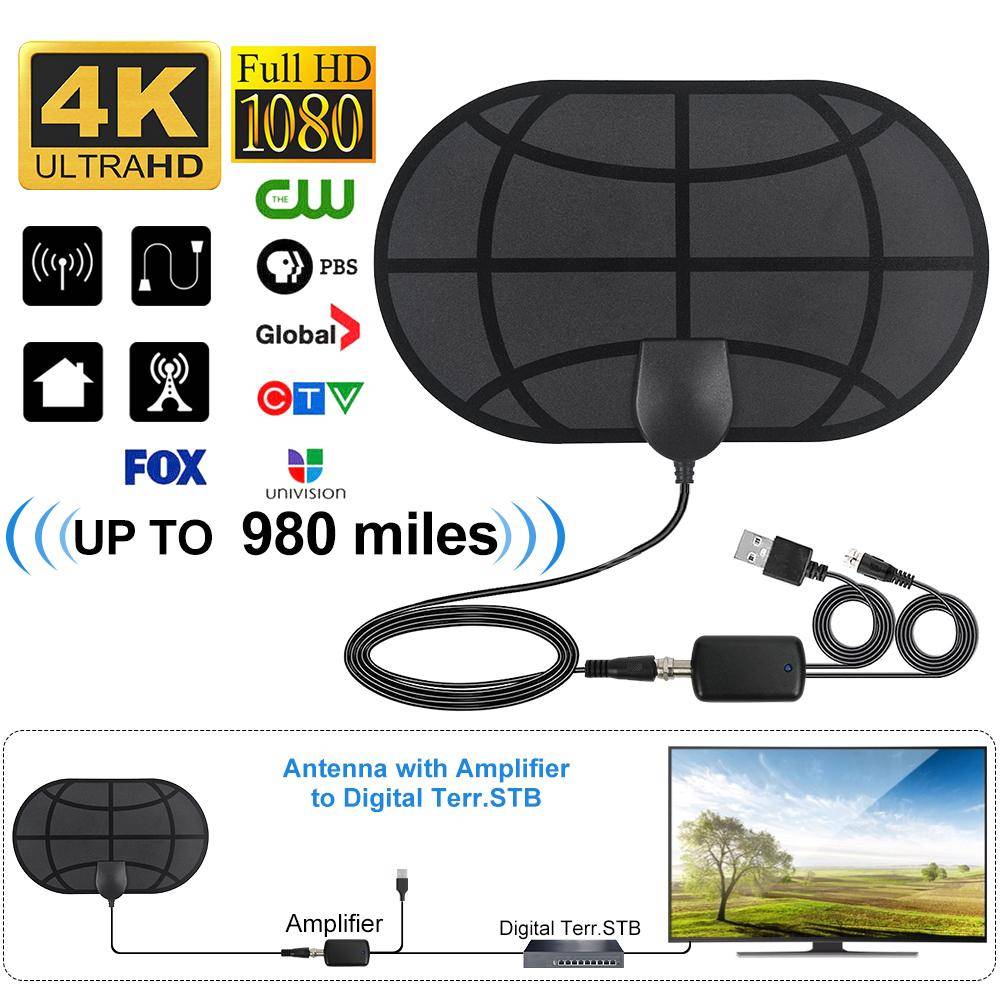 980 miles 4K digital HDTV inomhusantenn med signalförbättring TV-sändning DTB-T2