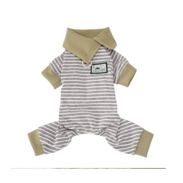 Sommar tunn fyrbent polyester hundoverall med randig krage - andningsbar och snabbtorkande hundoutfit för Maltese och Bichon i flera storlekar Gray M