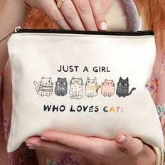 1pc Cat Makeup Bags For Women, Cute Cat Themed Gifts For Girls, Small Cat Lover Travel Cosmetic Bag, Zipper Pouch For Teens Daughter Sister, Funny Cat - Beige