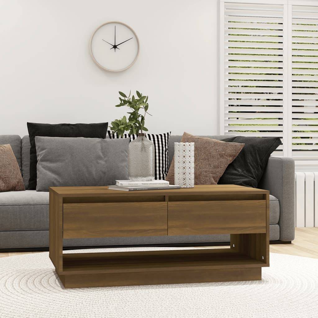 Sofabord med 2 skuffer 102,5 x 55 x 44 cm - brun egetræ