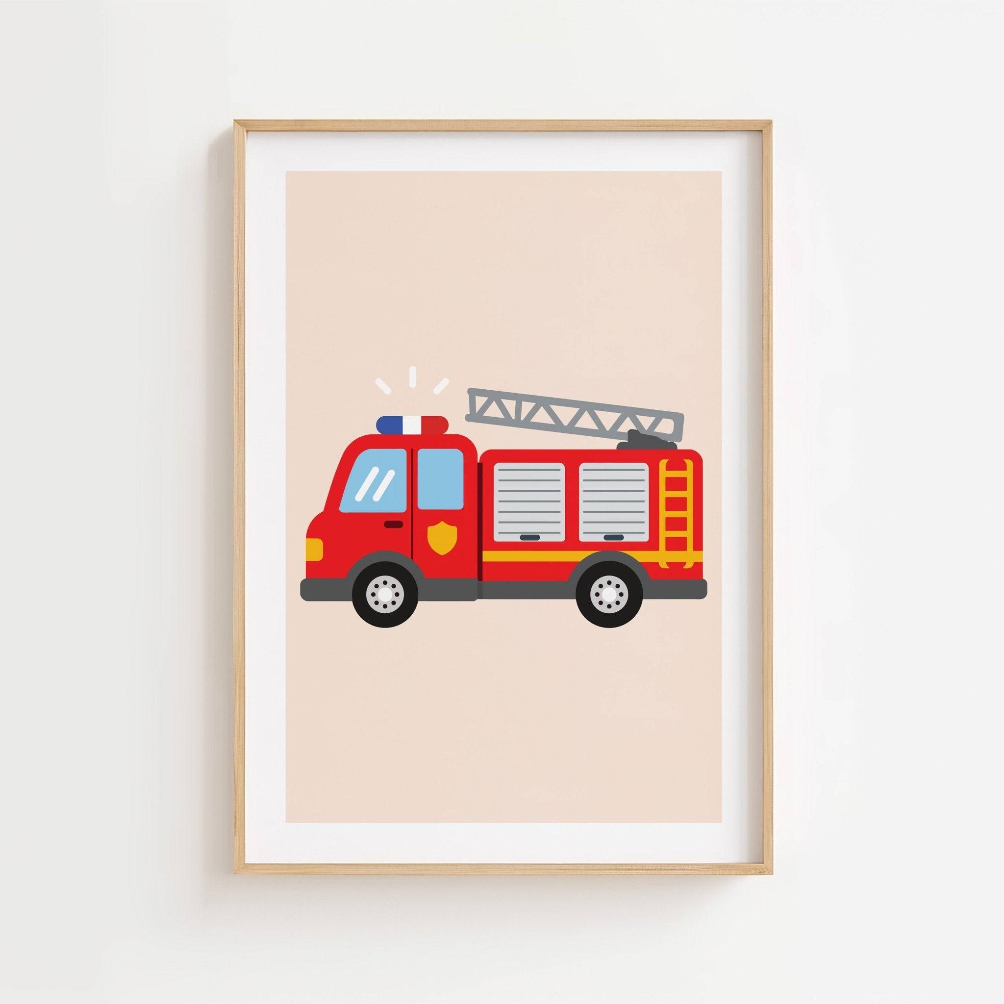 Brandbilsposter-21x29.7 cm / 8x12" / Med ram / Mörkt trä