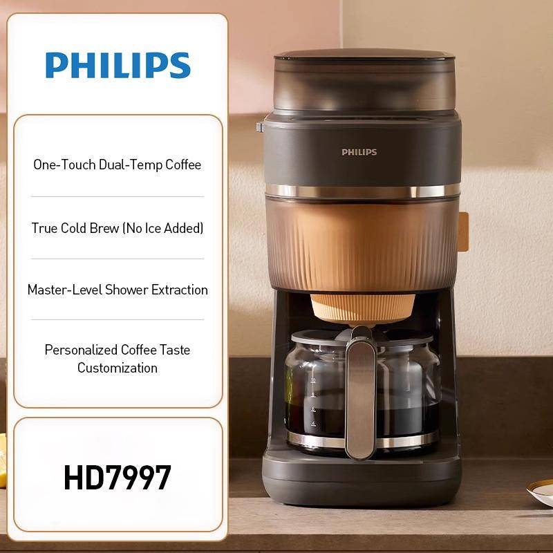 Philips kaffebryggare Kaffemaskin HD7997 Dubbel temperatur Amerikansk stil Kaffemaskin med malning och bryggning