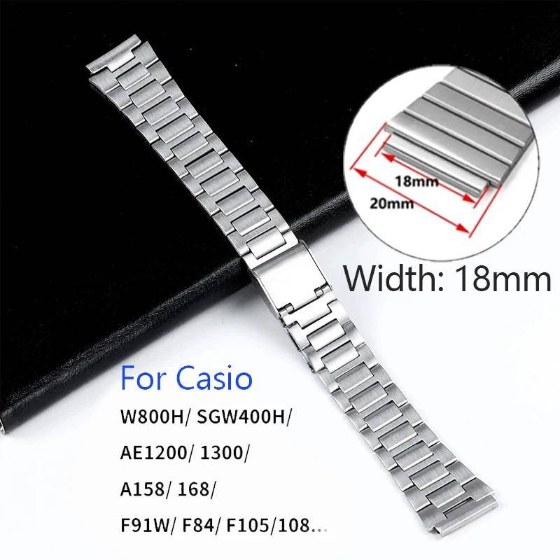 18 mm Metallarmband för Casio F108 F-91W A158W A168 F105 AE1300 AE1200 Armband i Rostfritt Stål Herr Dam Klocktillbehör