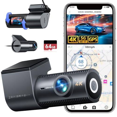 CIEVIE 4K Dashcam Auto Vorne Hinten mit GPS 5GHz WiFi, mit 64GB SD Karte