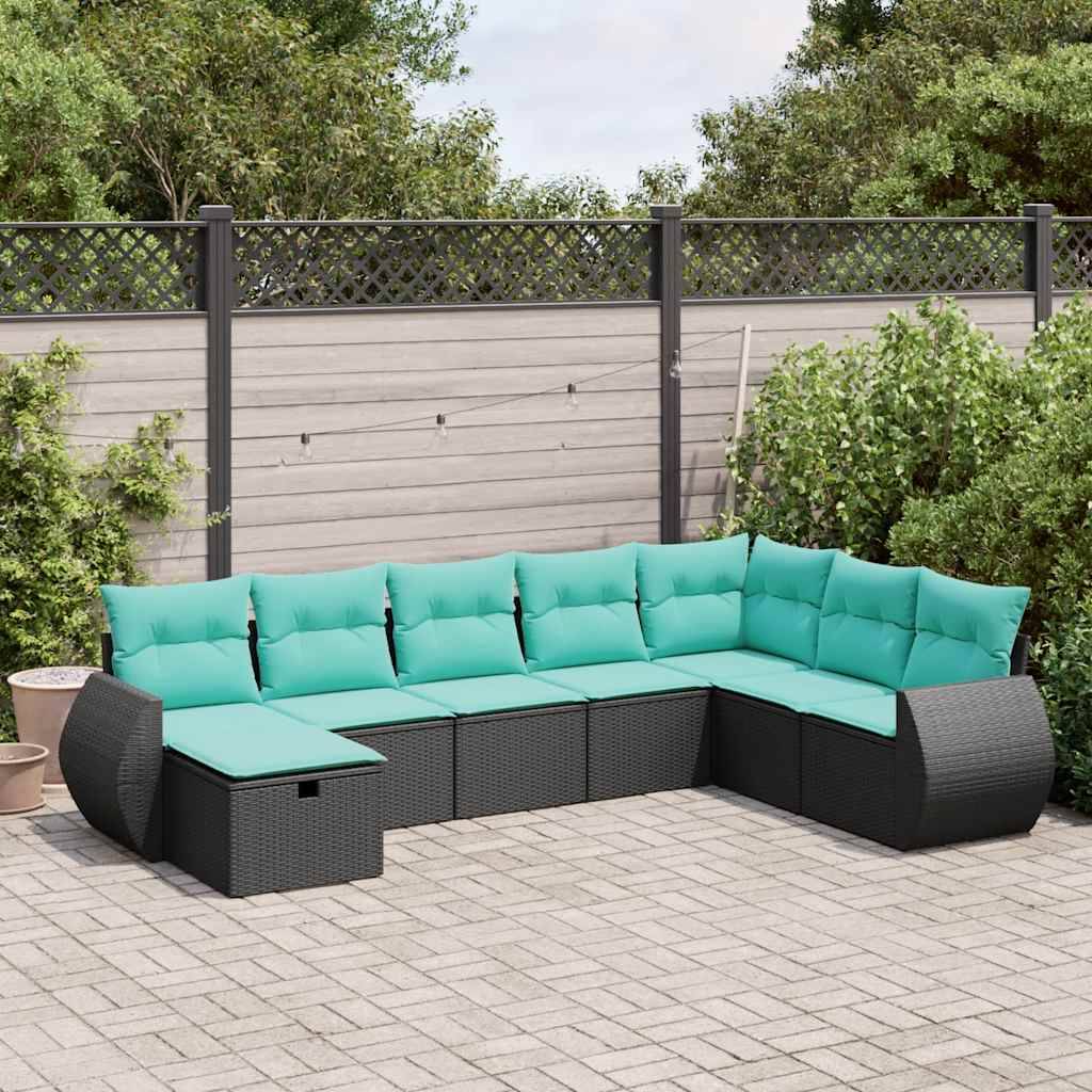 vidaXL sofasæt til haven 8 dele med hynder polyrattan sort
