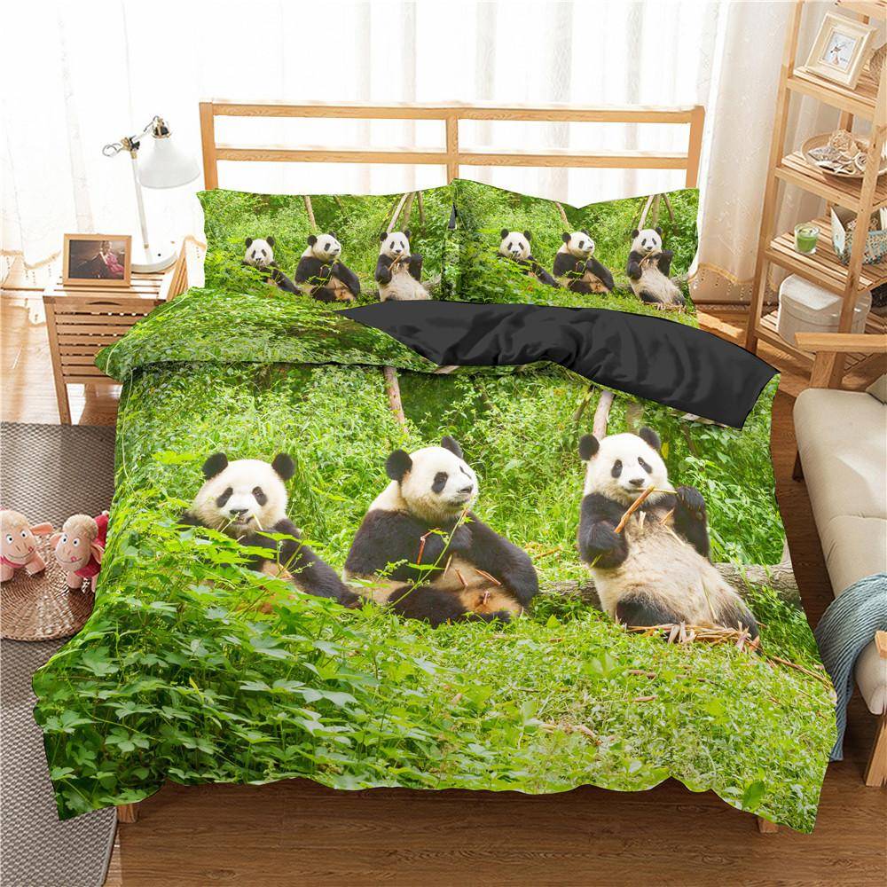 Panda påslakanset Söt djurmönster med två sängar för pojkar, flickor, mikrofiber, vild jätte panda i king size täcke US Twin(172x218cm)