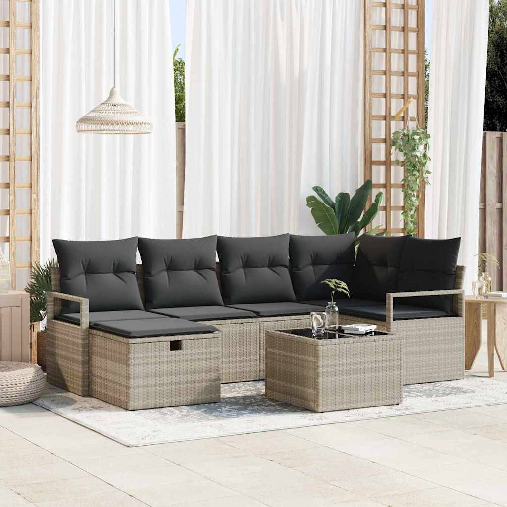 vidaXL Sofa Sæt 7 stk. 6-Antal sæder Lysegrå polyrattan