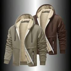 2pcs Men's Sherpa Thermal Lined Zip-Up Hoodie Jacket, Casual Outerwear - Multicolor - L,M,S,XL,XXL,XXXL