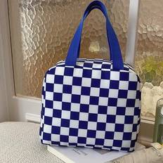 1pc Plaid Large Capacity Zipper Closure Tote Bag, Casual Versatile Handbag Suitable For Women Daily Commute, Travel, Camping Lunch Bag For Women Lunch - Blue