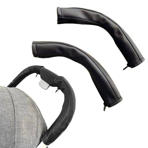GXGM 2 Stück kinderwagen griffbezug, Pu-Leder Schutzhülle Schwarz, Kinderwagen Zubehör für Babyzen Yoyo Yoya, Handle Protector Cover für Kinderwagen Armlehne