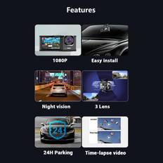 Dash Cam Front and Rear Inside 3 Cameras 1080P+720P+480p Car Rearview Mirror Car Video Recording svart