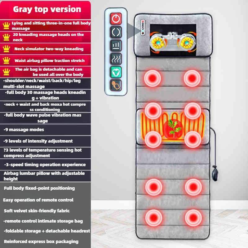 Helkroppsmassagemadrass Akupressurmassage Nackknådning Värmeterapi för Ländryggen 10-zons Vibration 12V Grå Sammet UK