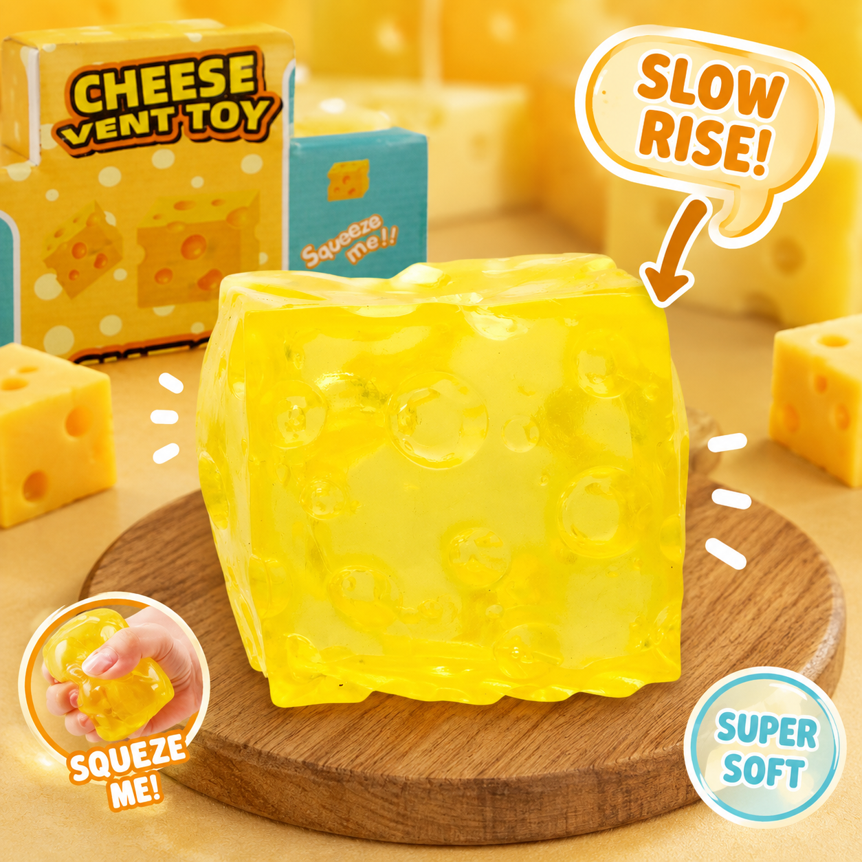 Squishy Cheese sugar slow rise 5x5 cm.