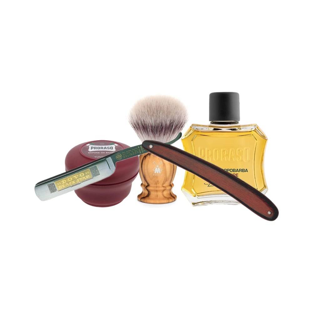 Rakknivspaket med Proraso Red - Rödbrun / Röd / Brun / Silver / Krom