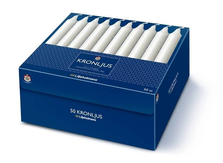 Kronljus Liljeholmens Stearin, vita, 20 cm, 50 st (200mm)