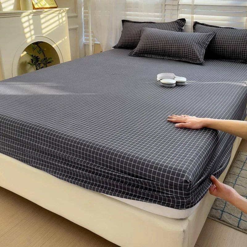 Plaid Fitted Sheet Simple Style Single/Queen/King Bedroom Home Bed Sheet Mattress Cover Pad Bedsheet ( Pillowcase Can Order ) Queen 150x200x25cm