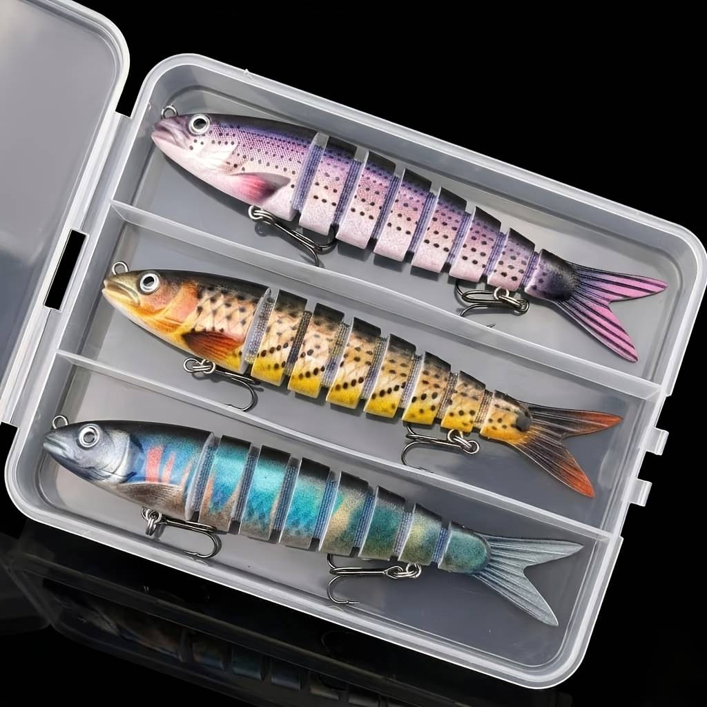 [premium] 13.5cm/5.3in, 19g Lifelike Multi-jointed Swimbait Lures – 3-pack/ – With Storage Box – Slow Sinking Vibration Action For All Freshwater & Saltwater Fishing