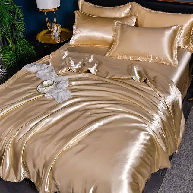 SatinLuxe Sängöverkast - Lyxigt Satäng Sängkläder för Ditt Sovrum - Beige / 220X240CM