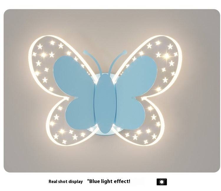 Butterfly Lamp Creative Cartoon Children Bedroom Wall Lamp - White Light / Blue