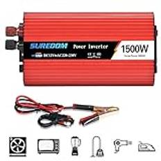 1500Watt Pure Sine Wave Power Inverter Adapter DC 12V/24V To AC 110V/220V/230V With Dual Smart USB Ports (Peak 3000W) For Cars, Camping, Travel,12vTo110v