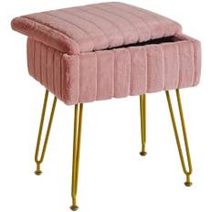 IBUYKE Pallstol med förvaringsutrymme, fotpall ottoman, litet sidobord, med 4 metallben, med halkfria fötter, för sminkrum, sovrum, fuskpäls, rosa L/G-50P