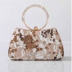 1pc Women&#39;s Elegant Embroidery Vintage Element Evening Handbag, Luxury Rhinestone Circular Wristlet With Detachable Metal Chain, Large Capacity Crossb - Multicolor