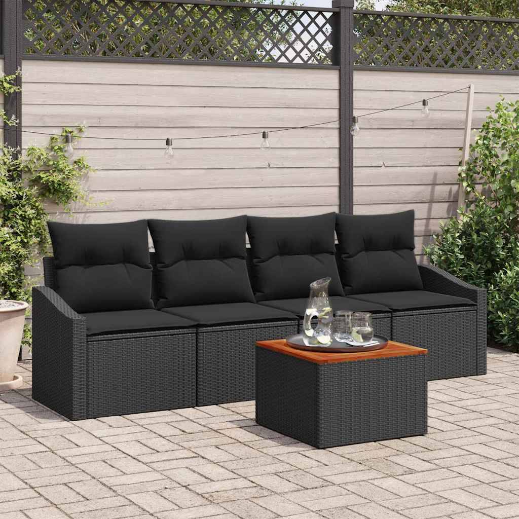 Havesofa Sæt 5 stk. Sort polyrattan