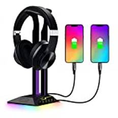RGB-hörlursställ, Hållare för Spelhörlurar för Bordsspel med 2 USB-portar, Skärmställ för Spelheadset för Gamer, Tillbehör Till Bordsspelhörlurar