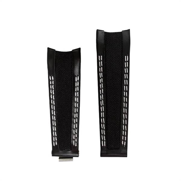 Romenta Sort læder urrem i Cordura fiber baseret stof, m. hvid syninger, her 20 mm