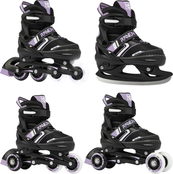Raven 4in1 Helixi Hockey (2 Front Led Wheels) Inlines Svart / Violet - 30-33