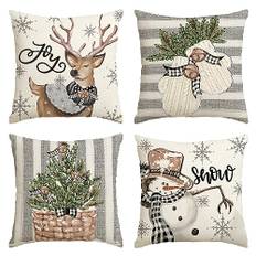 Artoid Mode Schneemann Rentier Handschuhe Weihnachten Kissenbezüge 4er Set, 40x40 cm Zierkissenbezug Cushion Cover Couch Wohnzimmer Außenbereich Deko