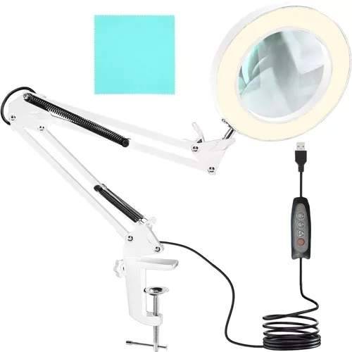 LED-lampa med Förstoringsglas, 10 Ljusnivåer, USB