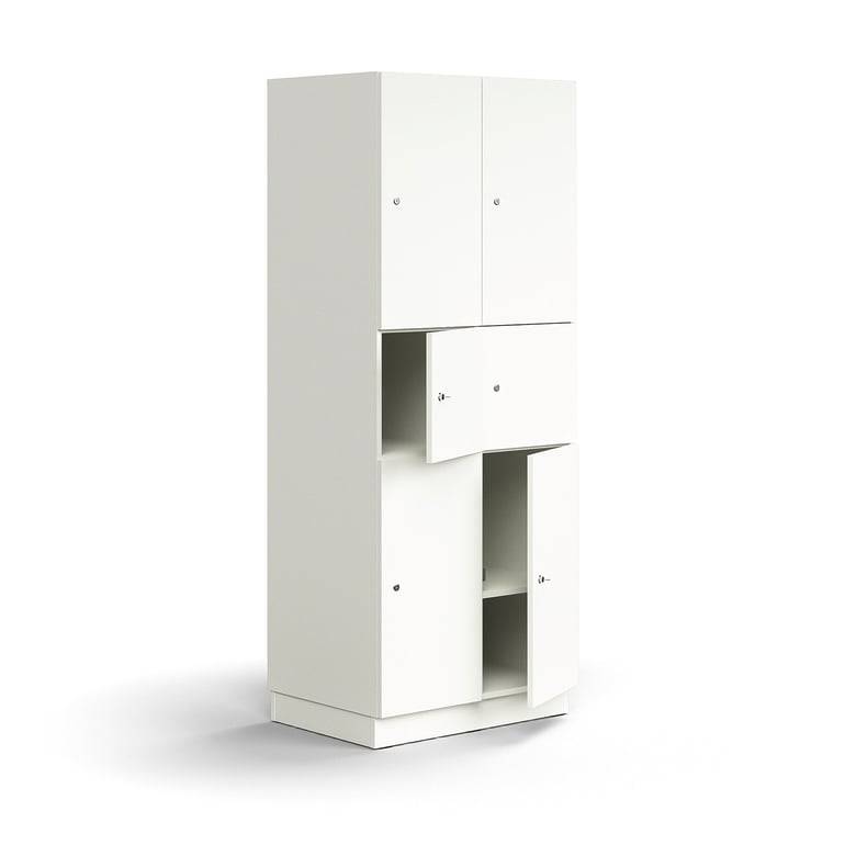 Förvaringsskåp QBUS, 6 låsbara fack, sockel, 2020x800x570 mm, vit