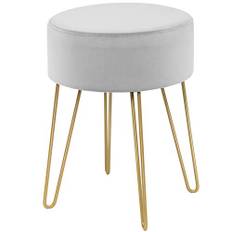 COSTWAY Sittpall, toalettbordspall i sammet, rund fotpall, vadderad ottoman med metallben för sminkbord, vardagsrum, sovrum, 34 x 34 x 43 cm (grå VH33564SDDE
