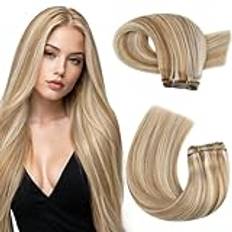 Moresoo Remy hårförlängning äkta hår Remy Weaving Extensions ljusbrun höjdpunkt med blond Weave in Extensions hårklippare äkta hår #P6/60 100 gram 50 cm