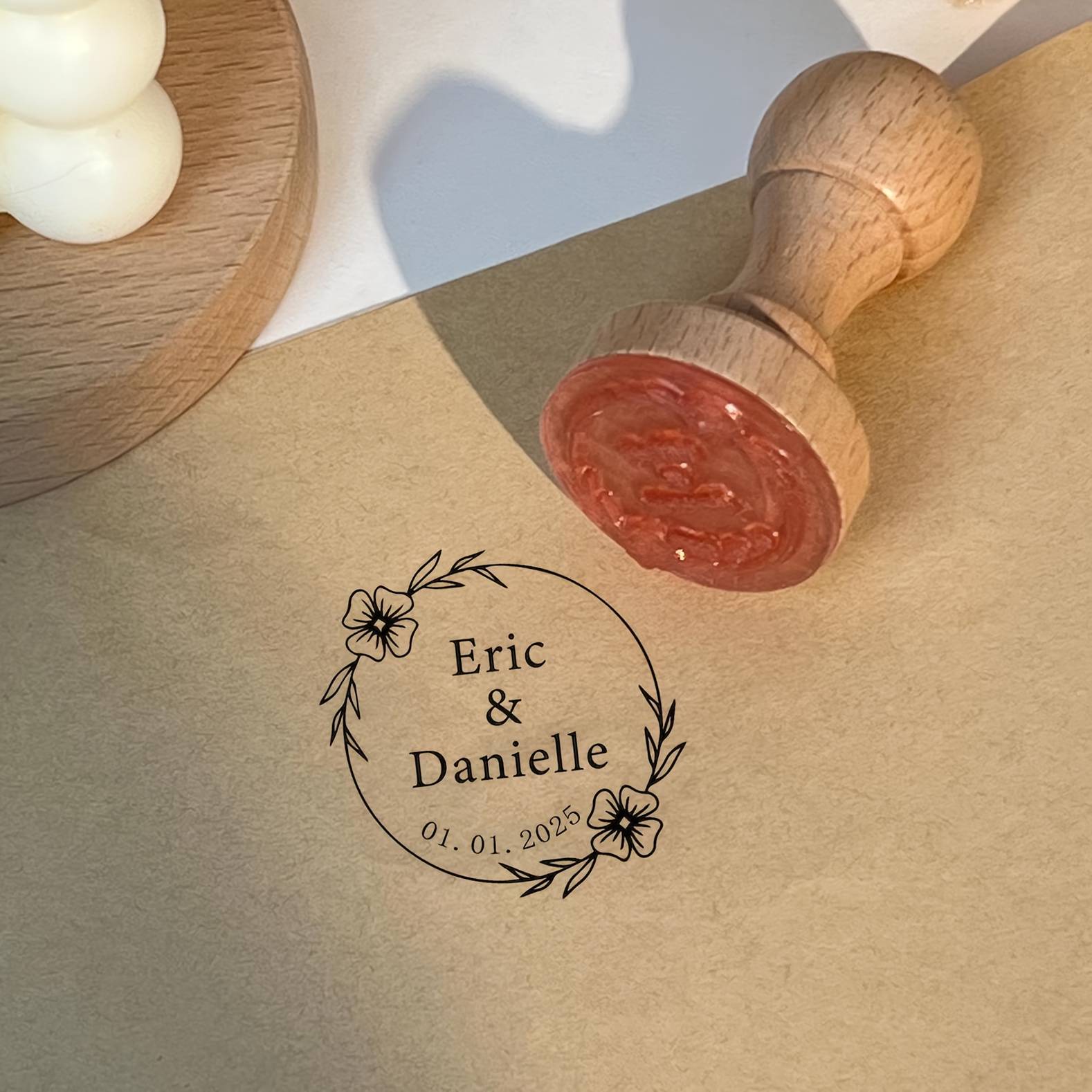 Self- Logo Stamp Personalized Rubber Stamp, Any Size Or Shape, Business Stamp, Book Stamp, Wedding, Packaging And Name Stamp, Wooden Round (ink Pad Not Included)