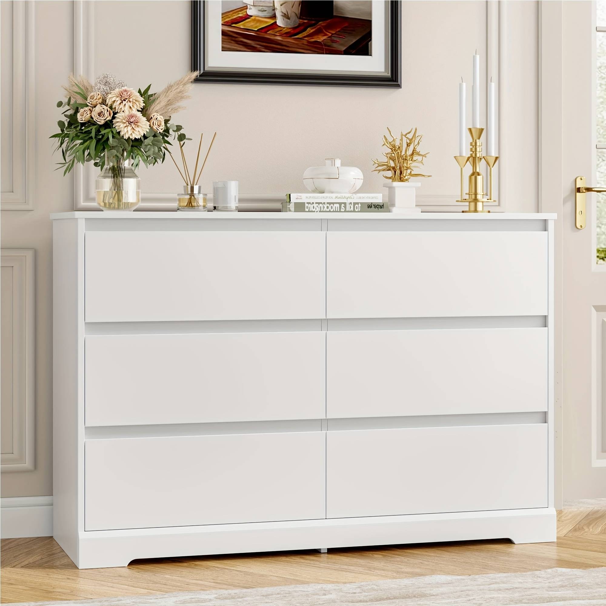 Kealive Chest Of Drawer With 6 Drawers, Modern Bedroom Furniture Chest Of Drawers, For Bedroom Living Room Hallway Nursery, White 120x40x82cm Shipping In 2 Packages