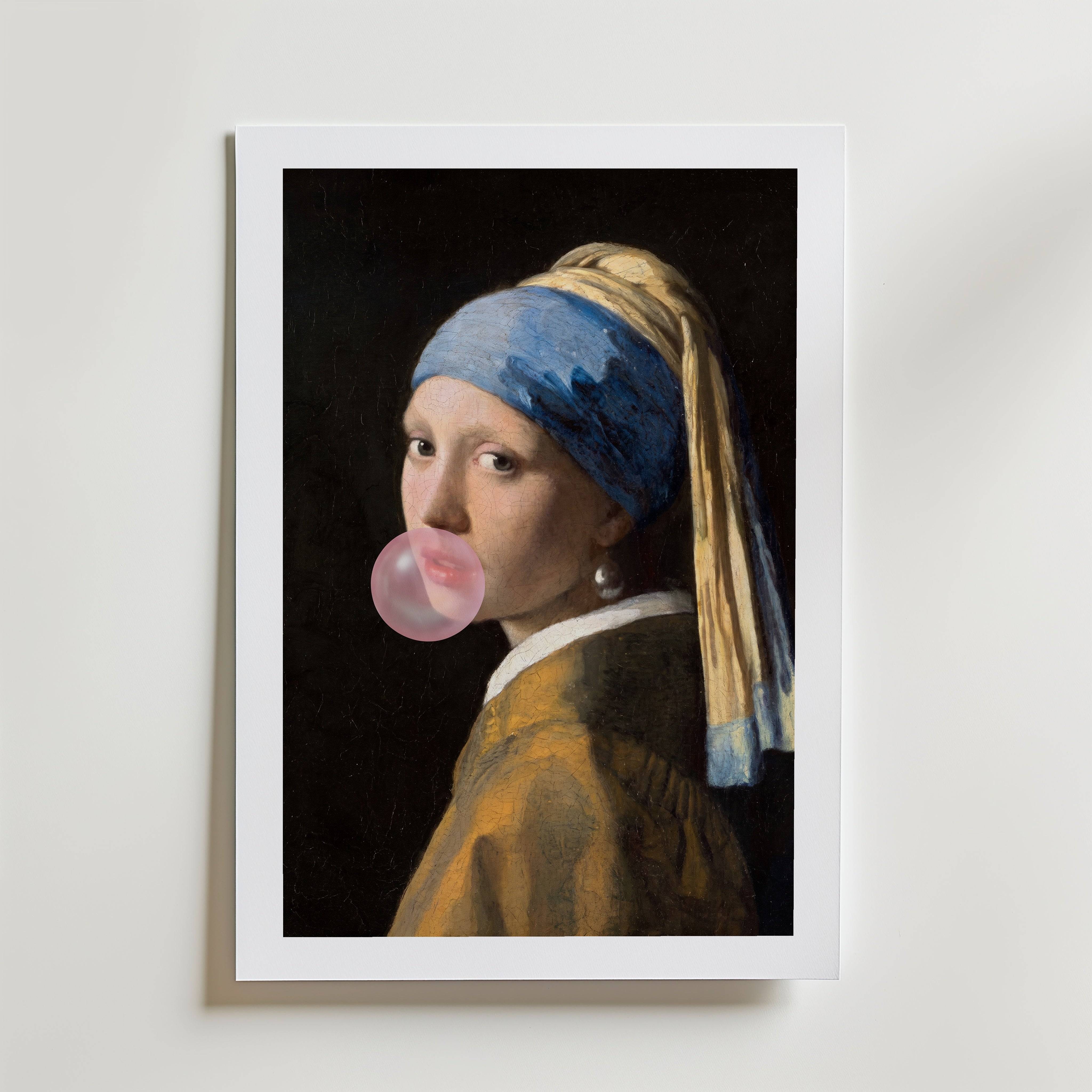 Pearl Earring Bubblegum Poster - Fine Art Poster 30x40 cm Med passepartout