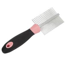 Double Sided Pet Comb Round Wide Dense Teeth Stainless Steel Cat Grooming Comb for Dogs CatsPink rosa