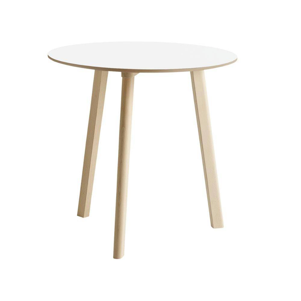 HAY CPH Deux 220 Table Spisebord Pearl White Laminate & Untreated Beech Ø75 cm