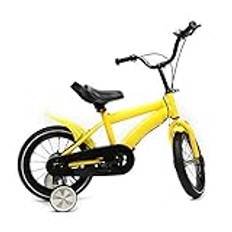 LENJKYYO 14 tums barncykel röd barn cykel pojkar flickor med stödhjul unisex år leksaker gåvor gåcykel barncyklar barncykel stödcykel (gul)