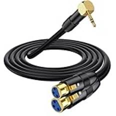 XLR till 3,5 mm Y-splitter kabel, rektangulär vinkel 90 grader 3,5 mm mini jack stereo kontakt till 2 XLR honmikrofonkontakt, 1/8 tum TRS till dubbel XLR honkabel för bärbar dator, kamera (1,8 meter)